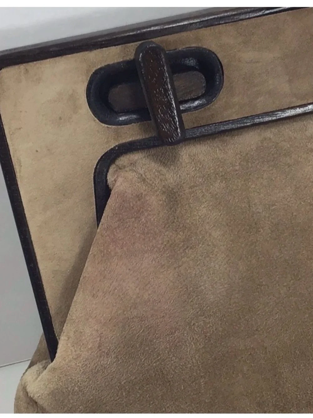 Tufi Duek Taupe Suede Clutch with Dark Brown Trim